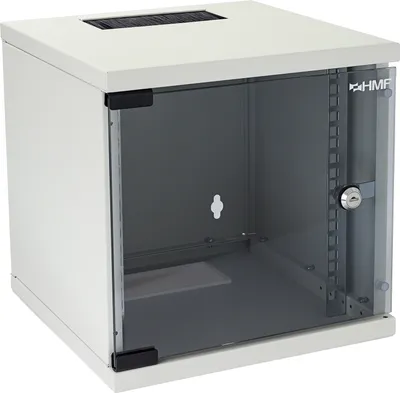 Produktbild von HMF 63406-07 Netzwerkschrank, Serverschrank 10 Zoll, 6 HE, 300 mm Tiefe, Voll montiert, Glastür, Lichtgrau