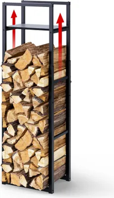 Produktbild von VOUNOT® Verstellbare Kaminholzregal 45 x 32 x 170 cm, 3 Größen Einstellbar, mit integrierter Ablage ,Schwarz