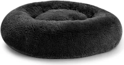 Produktbild von Hundebett SD – Flauschiges Donut-Kissen aus langem Plüsch, waschbares Katzen- und Hundebett in verschiedenen Größen (M ?60cm, Dunkelgrau)