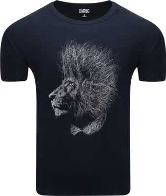 Produktbild von Diarbo Herren T-Shirt mit Tierliebhaber Druck Skizze eines Löwenmähne Dunkelblau Gr.L