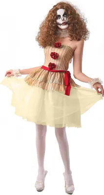 Immagine prodotto di Costume da clown horror per donna Halloween beige-rosso-bianco - S