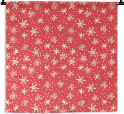 Produktbild von MuchoWow® Wandteppich Wandbehang Muster - Schneeflocke - Weihnachten - Rot - Weiß 150x150 cm Tapisserie Dekoration Wandtuch - Wohnaccessoires - Modernes