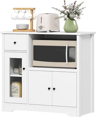 Produktbild von Küchenschrank Sideboard mit Mikrowellenregal Mikrowellenschrank mit 3 Türen, Schublade, Verstellbare Ablagen, Aufbewahrungsschrank für Küche