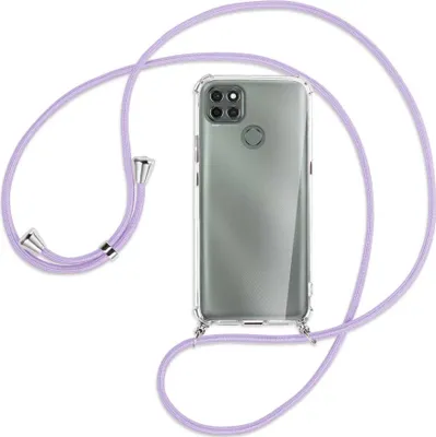 Produktbild von Handykette Backcover-Schutzhülle mit Band (Metall silberfarben) für Motorola Moto G9 Power - violett