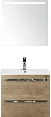 Produktbild von Sanox Badmöbel-Set Seville BxHxT 61 x 170 x 46 cm Frontfarbe eiche natur mit Waschtisch Keramik weiß, Waschtischuntersch