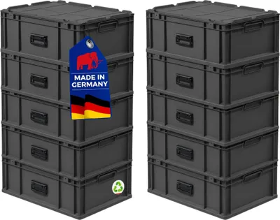 Produktbild von SuperSparSet 10x Eurobox NextGen Portable Germany | HxBxT 23,5x40x60cm | 44 Liter | Schwarz | Eurobehälter, Transportbox, Transportbehälter, Stapelbehälter
