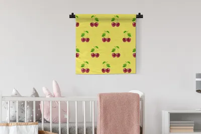 Produktbild von MuchoWow® Wandteppich Wandbehang Kirschen - Illustration - Rot 60x60 cm Tapisserie Dekoration Wandtuch - Dekorationen - Wand Decke
