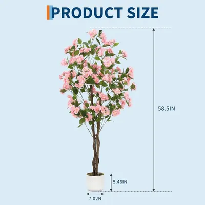 Produktbild von Künstlicher Osmanthusbaum - 150 cm Topfpflanze - Realistische rosa Blüten - Kunststoff - Bodenstehende Zimmerdeko - Für Zuhause und Jubiläen