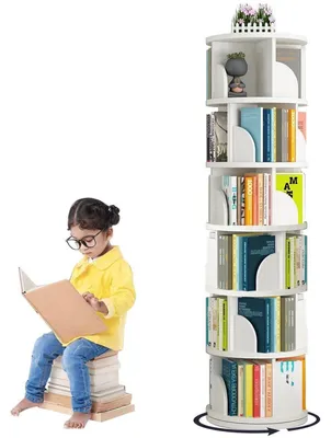 Produktbild von Drehbares Bücherregal 6 Ebenen 40x190cm Weiß Holz