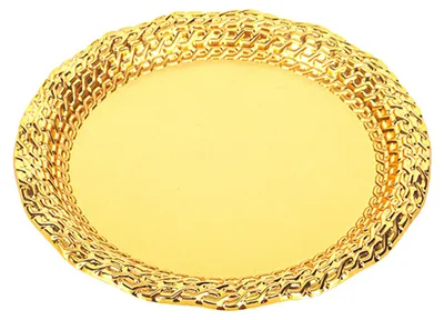 Produktbild von Rundes Vintage-Metalltablett im Retro-Stil, dekorative Servierplatte mit flachem Boden, ideal zur Aufbewahrung von Schmuck, Snacks, Kuchen und Kaffee.