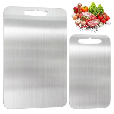 Image de Lot de 2 planches à découper en acier inoxydable, double face, pour diverses utilisations