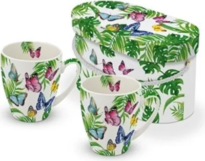 Produktbild von 2 Kaffeebecher, Tropical Butterflies mit Geschenkbox, Tiere Vogel Falter Schmetterlinge tropisch