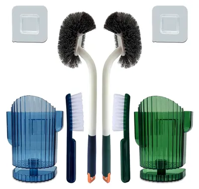 Produktbild von WC-Bürsten-Set mit robusten Borsten – Kunststoffbürste mit langem Griff und schlankem, kompaktem Design für die gründliche Reinigung von Toilettenschüsseln