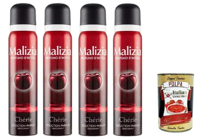 Produktbild von MALIZIA Deodorante Donna Chérie Seduction Parfum,Deodorant Deo Spray für Damen 4x 100ml + Italian Gourmet polpa 400g