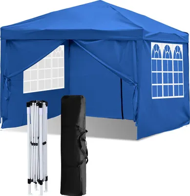Produktbild von Izrielar Pavillon 3x3m Faltpavillon mit 4 Seitenwänden Tasche Wasserdicht UV-Schutz 50+ Pop-Up Gartenpavillon Gartenzelt Partyzelt Blau