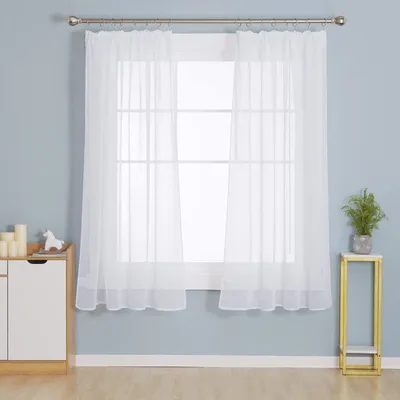 Obrázek produktu pro Záclony, průsvitné, vzhled lnu, s volánkovou stuhou, 160x132 cm, bílé, sada 2 kusů