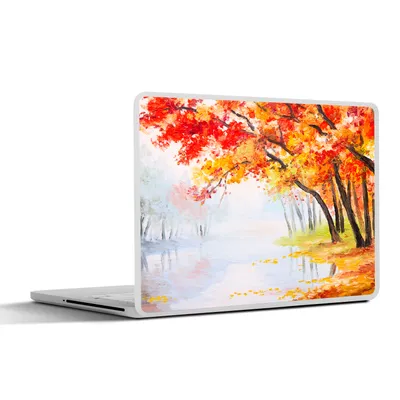 Produktbild von MuchoWow® Laptop Aufkleber Sticker Cover Gemälde - Herbst - Bäume - Wasser - Ölfarbe 40x30 cm - Laptop Dekoration - Selbstklebend