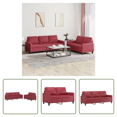 Produktbild von The Living Store 2-tlg. Sofagarnitur mit Kissen Weinrot Kunstleder