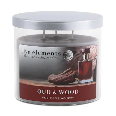 Obrázok produktu pre Five Elements Oud & Wood vonná sviečka, 420 g, 3 knôty