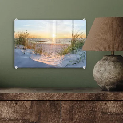 Produktbild von MuchoWow Glasbilder - Bilder auf Wandbild - Foto auf Glas Strand - Sonne - Düne - Gras - Sand - Horizont 30x20 cm Wanddekoration aus Glas - Acrylglasbild - Acrylbilder - Bilder auf glas wandbild