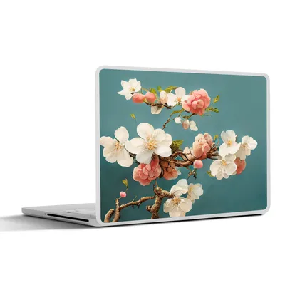 Produktbild von MuchoWow® Laptop Aufkleber Sticker Cover Blumen - Blüte - Kirsche - Zweig - Weiß 32.5x23.5 cm - Sticker für Laptop - Selbstklebend