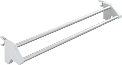 A product shot of a white and silver extendable radiator clothes drying rack against a white background.