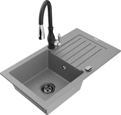 Produktbild von Mexen Pablo 1 Becken-Granitspüle mit Abtropffläche und Mischbatterie Savita, Grau - 6510-71-672601-70-B