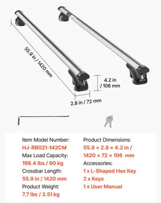 Zdjęcie produktu dla Bagażnik dachowy, poprzeczka, aluminiowa, zamykana na klucz, aerodynamiczna, długość 142 cm