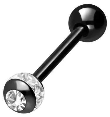 Produktbild von Zungenpiercing, Intim-Piercing Chirurgenstahl Barbell EPOXY-RING-KUGEL + KRISTALL + CHIRURGENSTAHL-KUGEL Schwarz Stablänge: 16mm