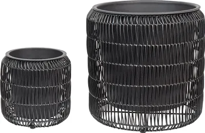 Produktbild von BELIANI Blumentopf 2er Set Schwarz Rattan mit Innentopf Rund Zylindrisch Geflochten Verschiedene Größen 29 cm & 46 cm Hoch Modern Outdoor & Indoor