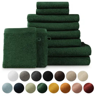 Productafbeelding van Blumtal Premium badstof handdoekenset met ophangoogjes - katoen, gecertificeerd volgens  standaard, zacht, absorberend - 2x badhanddoek, 2x handdoek, 2x gastendoek, 2x washandje, donkergroen