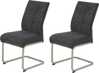 Produktbild von Hela Tische, 2er Set Esszimmerstuhl Freischwinger INES, Webstoff Anthrazit, XL Komfortsitz Federkorb, Metallgestell Edelstahloptik, 140kg belastbar