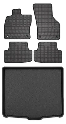 Image de Tapis en caoutchouc + bac de coffre pour Volkswagen Golf VIII 2019- (break) – 5 pièces, noirs, sur mesure