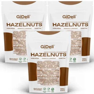 Immagine prodotto di Nocciole 3 kg, sgusciate, non salate, intere, naturali, crude, adatte per l'alimentazione naturale, ingredienti per la panificazione, marca GiDeli