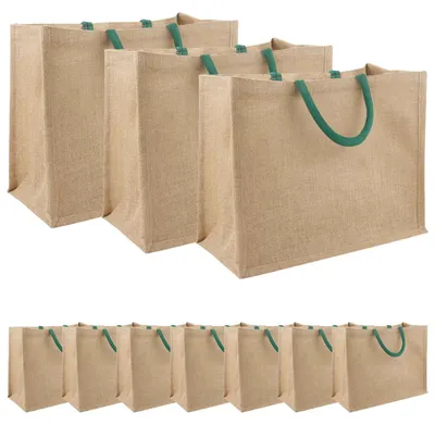 Immagine prodotto di Borse in iuta, 10 pezzi. Materiale naturale ed ecologico. Dimensioni: 42 x 33 x 19 cm