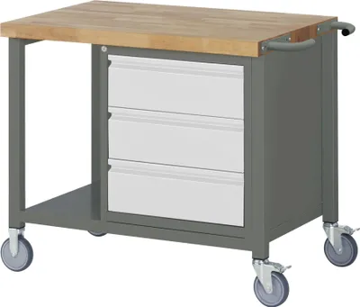Produktbild von STIER Fahrbare Werkbank Premium, 3 Schubladen, 100x70x88cm, pulverbeschichteter Stahl & Buche