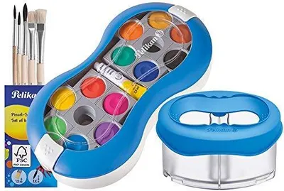 Produktbild von Pelikan Set blaue Wasserbox & Deckfarbkasten Space+ & 5 Pinsel