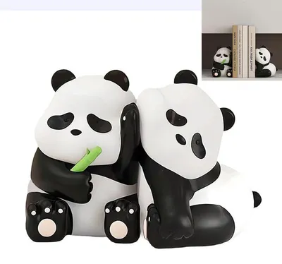 Produktbild von 2er-Set Panda-Buchstützen aus Kunstharz – Einzigartige Wohnskulpturen, dekorativ für Bücherregale & Schreibtische
