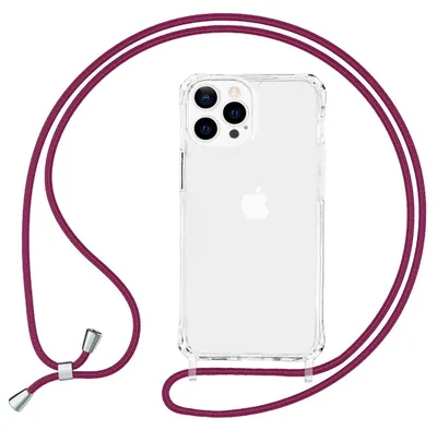 Produktbild von NALIA Klares Hybrid Case mit Kette für iPhone 13 Pro, Transparent Anti-Gelb Robust Verstärkte Ecken Hardcase & Silikon Rahmen, Stoßfeste Schutzhülle & Handy-Schnur Rot