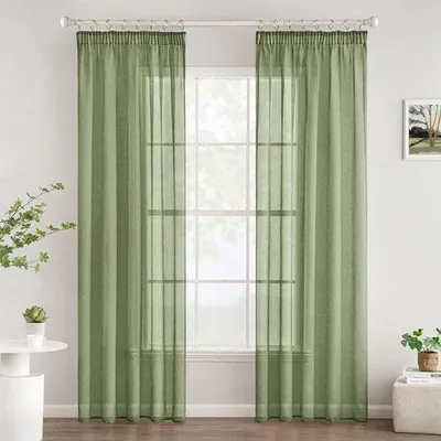 Obrázek produktu pro Průsvitné závěsy s volánovou ozdobou, moderní dekorativní závěsy do ložnice a obývacího pokoje, sada 2 kusů, 140 x 260 cm, sytě zelená