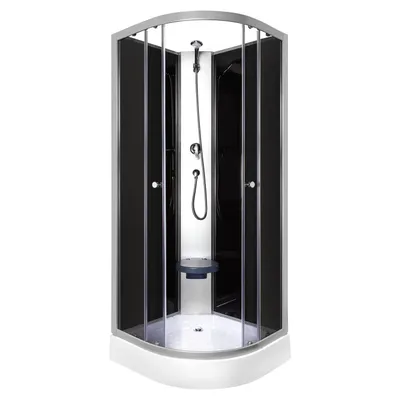 Produktbild von Duschabtrennung 80X80X205 Cm / 4Mm; 4-Wellig Mit Sitz, Aluminium / Schwarz Satiniert Evora