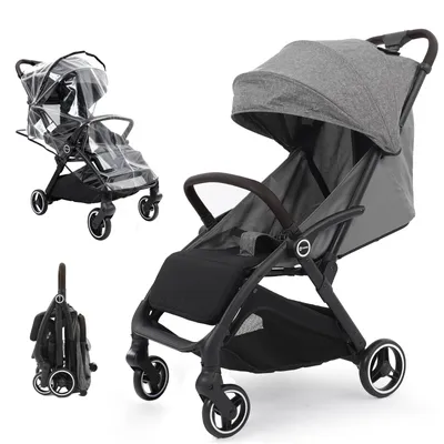 Produktbild von Sekey Kinder Buggy Reise Kinderwagen bis 22 kg verstellbare Rückenlehne, Regenschutz und Sichtfenster, Einhand-Faltmechanismus, Schwarz und Grau