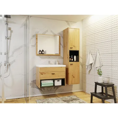 Image de Ensemble de salle de bain avec lavabo BEND – noir / chêne artisan + siphon