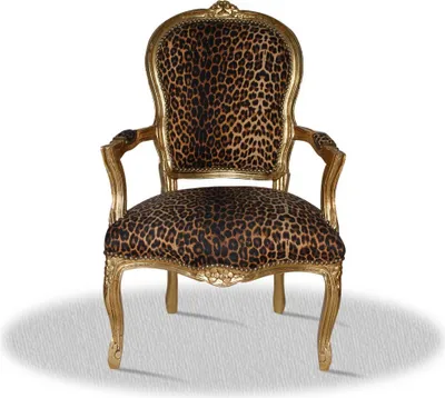 Produktbild von Barockstuhl Barock Stuhl Salon Salonstuhl Armlehne Leopard Stoff Esszimmer Wohnzimmer Büro Flur Design Style Klassisch Premium Luxus Modern Retro