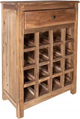 Produktbild von Casa Padrino Landhausstil Weinschrank mit Schublade und Weinflaschen Regal Naturfarben 56 x 31 x H. 81 cm - Barschrank aus recyceltem Massivholz - Bar Möbel - Landhausstil Möbel