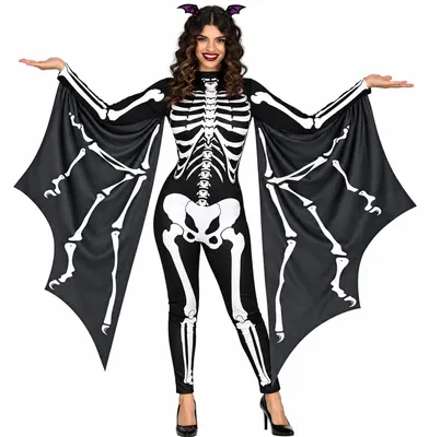 Produktbild von Halloween Damen Kostüm "Skelett Fledermaus" | 2-tlg. Größe: 42 - 44 (L)