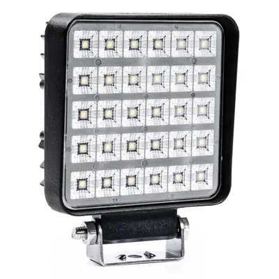 A square LED work light with a black frame and a silver mounting bracket, shown against a white background.