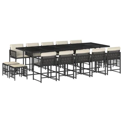 Produktbild von vidaXL 15-tlg. Garten-Essgruppe mit Kissen Schwarz Poly Rattan