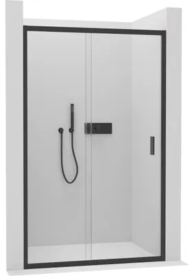 Zdjęcie produktu dla szkło ceramiczneO – Przesuwne drzwi prysznicowe Varone LINE L/P – 6 mm – czarne matowe, szkło przezroczyste – 90 x 195 cm