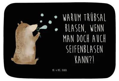 Produktbild von Mr. & Mrs. Panda badezimmermatte Bär Seifenblasen - Schwarz - Geschenk, Badvorleger, Badezimmerteppich, duschmatte, Lustig Sein Glücklich Traurig Happy, Teddy, Badteppich